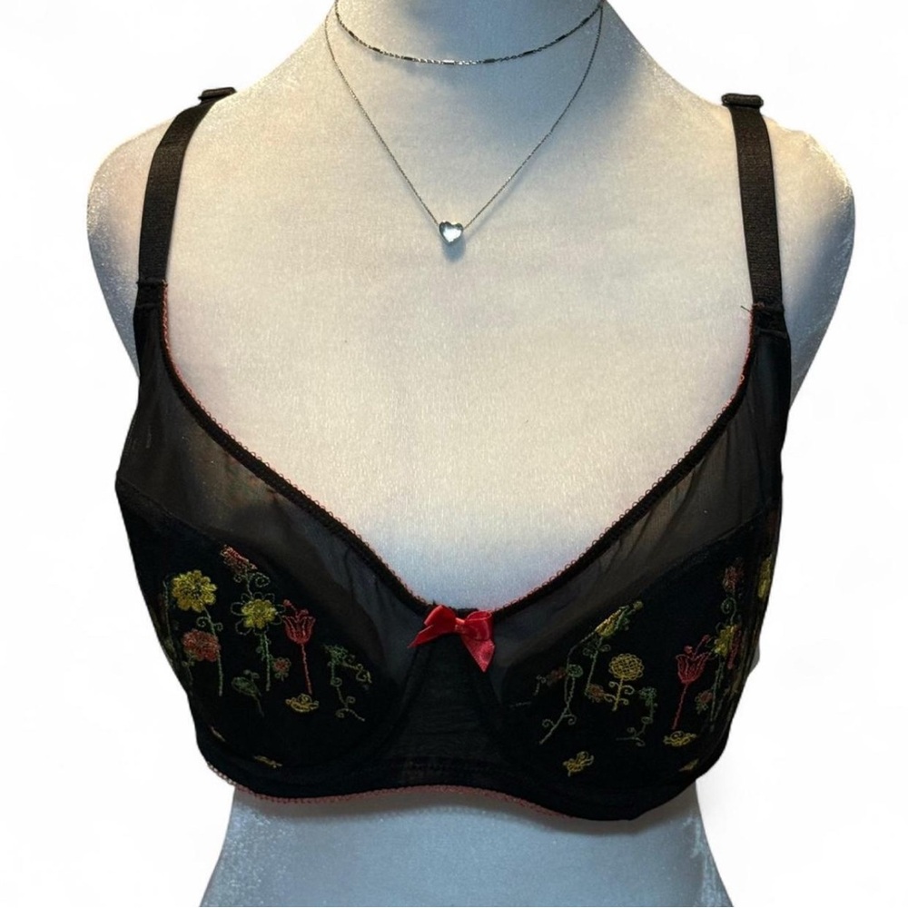 Adore Me Black Floral Embroidered Bra SZ 42D new w tags
